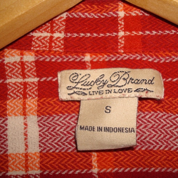 Lucky Brand Red and White Flannel Button Up Small - Picture 3 of 5